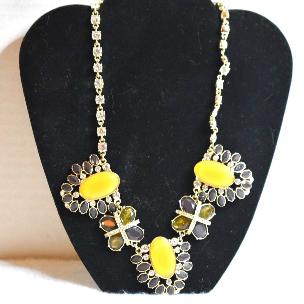 Vintage Ann Taylor Amber/Butterscotch Gold Tone Rhinestone Accent Chain Necklace